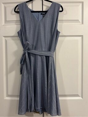 Chaps Silver Chambray Metallic Striped Sleeveless Dress